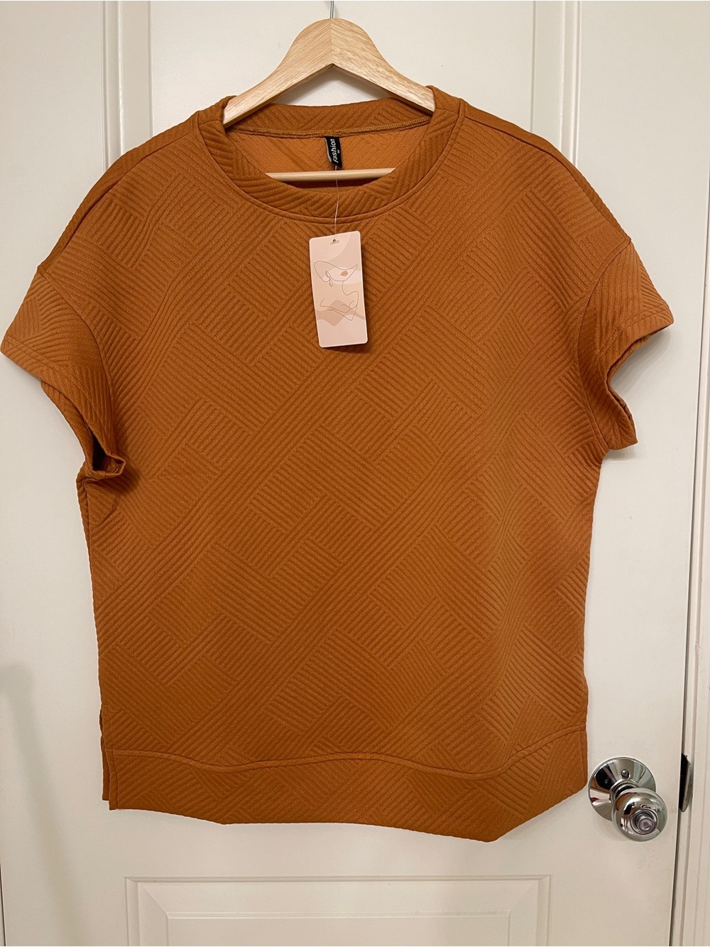Women's Textured Short Sleeve Top - Rust